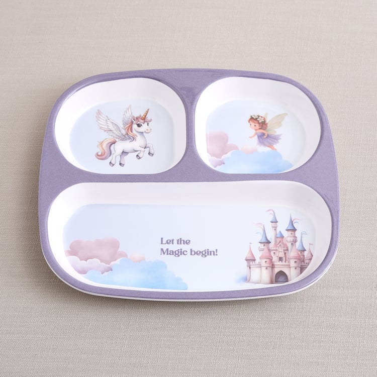 Slate Kids Unicorn Melamine Printed Partitioned Plate - 24x21cm