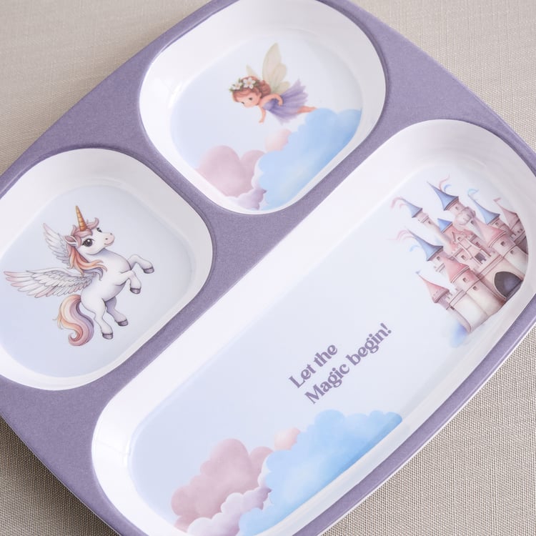 Slate Kids Unicorn Melamine Printed Partitioned Plate - 24x21cm