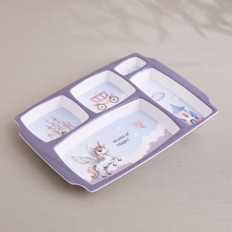 Slate Kids Unicorn Melamine Printed Partitioned Plate - 31x23cm