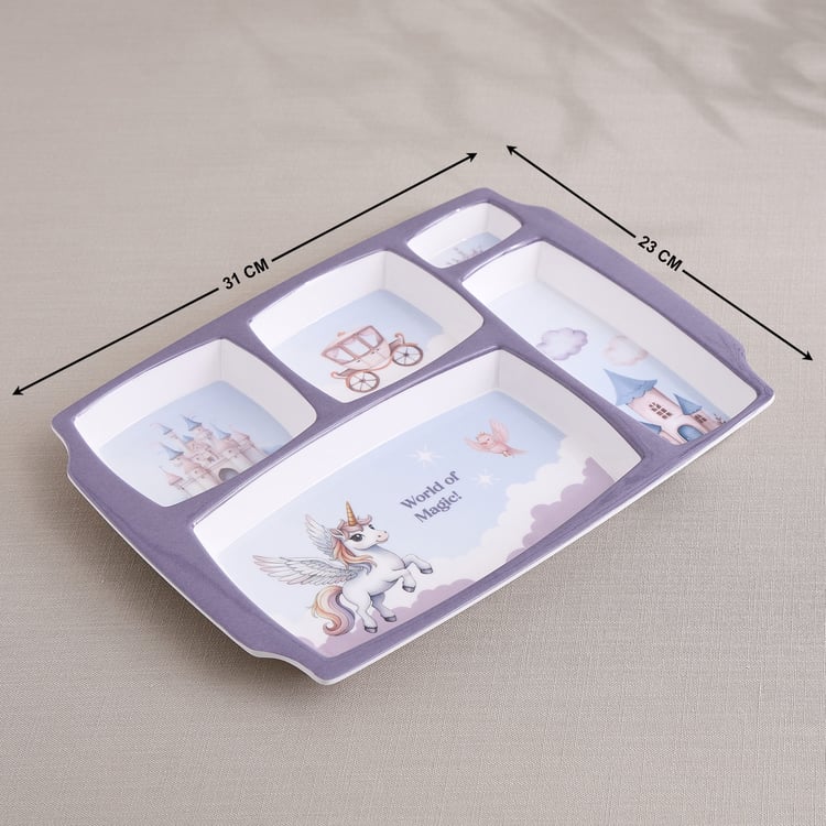 Slate Kids Unicorn Melamine Printed Partitioned Plate - 31x23cm
