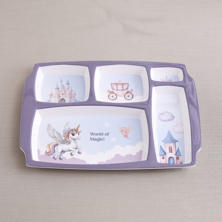 Slate Kids Unicorn Melamine Printed Partitioned Plate - 31x23cm