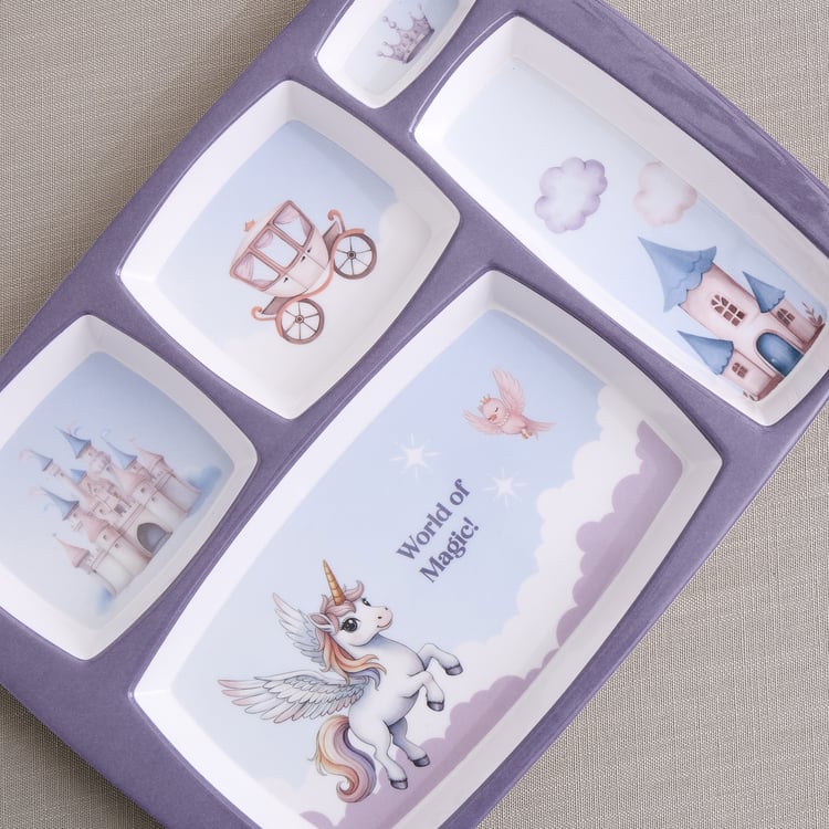 Slate Kids Unicorn Melamine Printed Partitioned Plate - 31x23cm