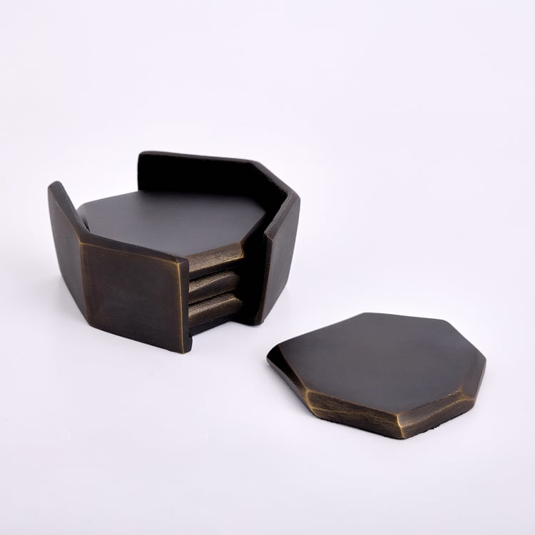 Mineral Panther Set of 4 Metal Coaster with Holder