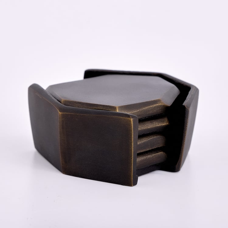 Mineral Panther Set of 4 Metal Coaster with Holder
