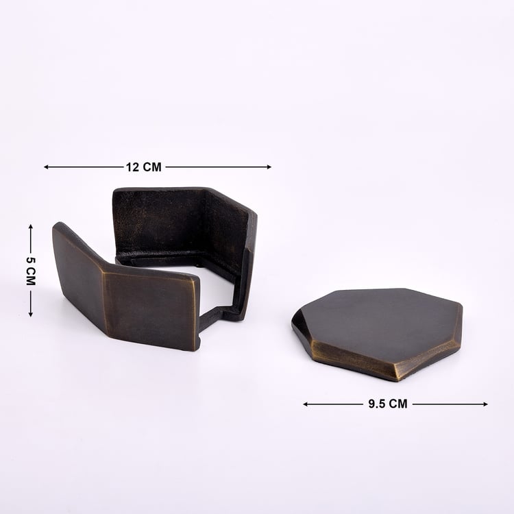 Mineral Panther Set of 4 Metal Coaster with Holder
