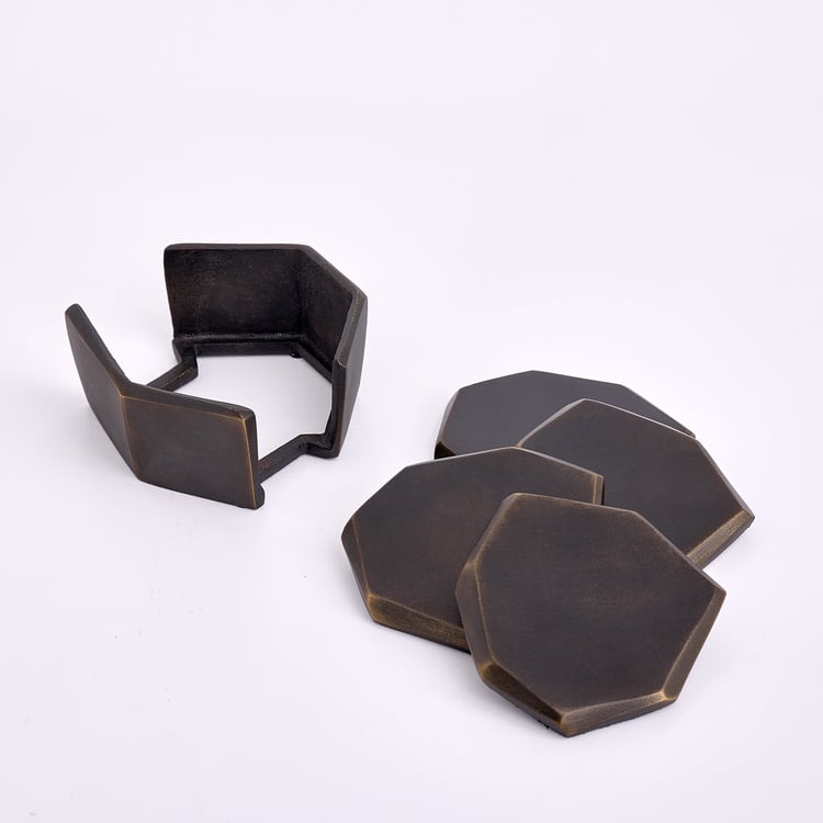 Mineral Panther Set of 4 Metal Coaster with Holder
