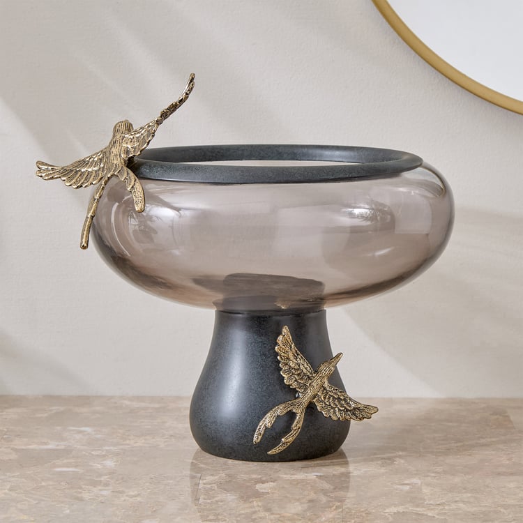 Mineral Drongo Glass Footed Decorative Bowl