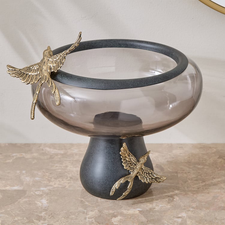 Mineral Drongo Glass Footed Decorative Bowl