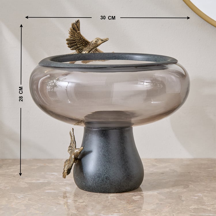 Mineral Drongo Glass Footed Decorative Bowl