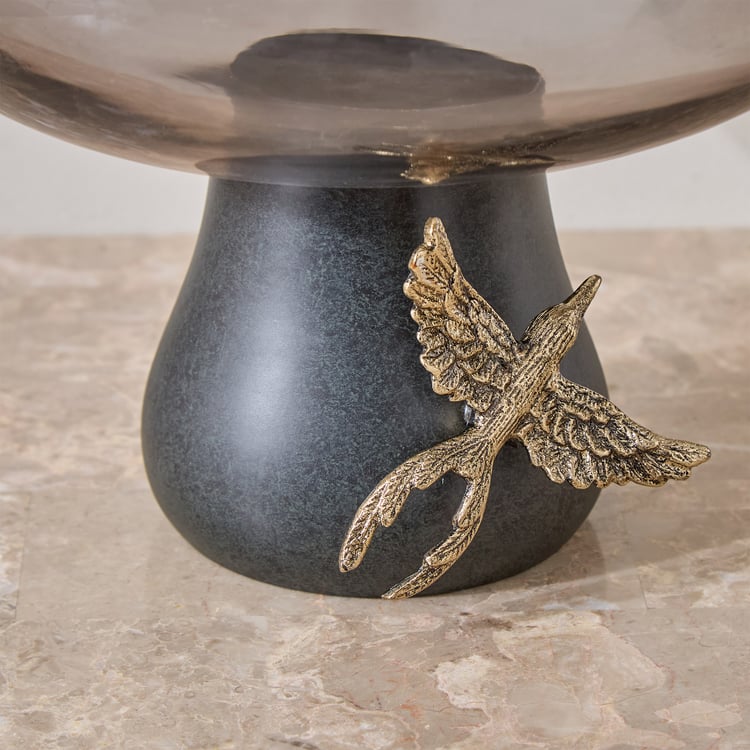 Mineral Drongo Glass Footed Decorative Bowl