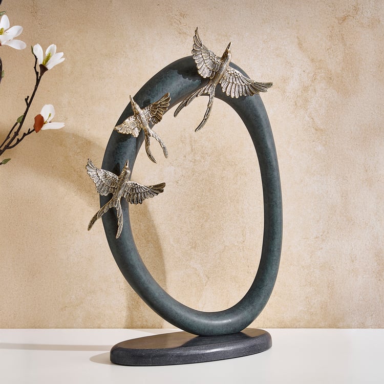 Mineral Drongo Aluminium Ring with Bird Sculpture Figurine
