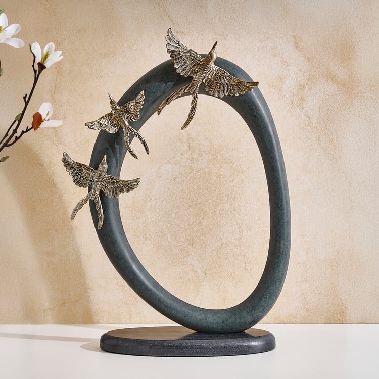 Mineral Drongo Aluminium Ring with Bird Sculpture Figurine