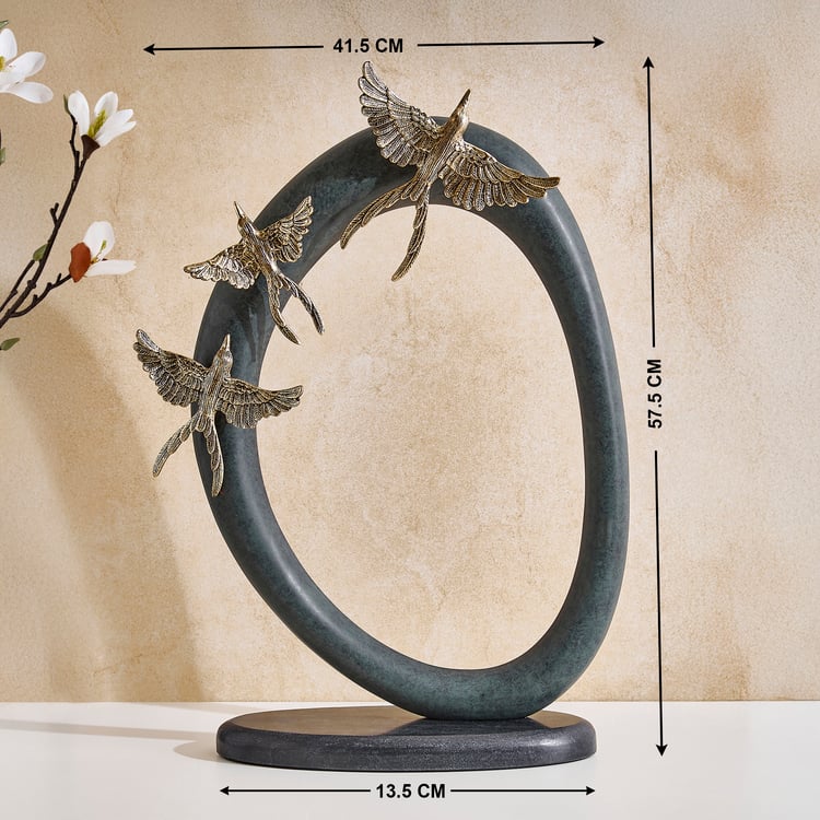 Mineral Drongo Aluminium Ring with Bird Sculpture Figurine
