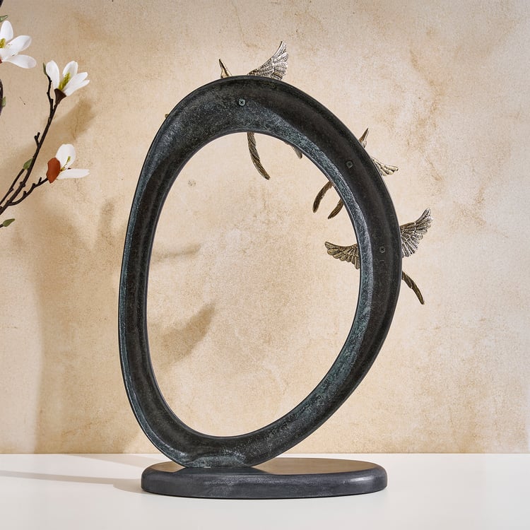 Mineral Drongo Aluminium Ring with Bird Sculpture Figurine