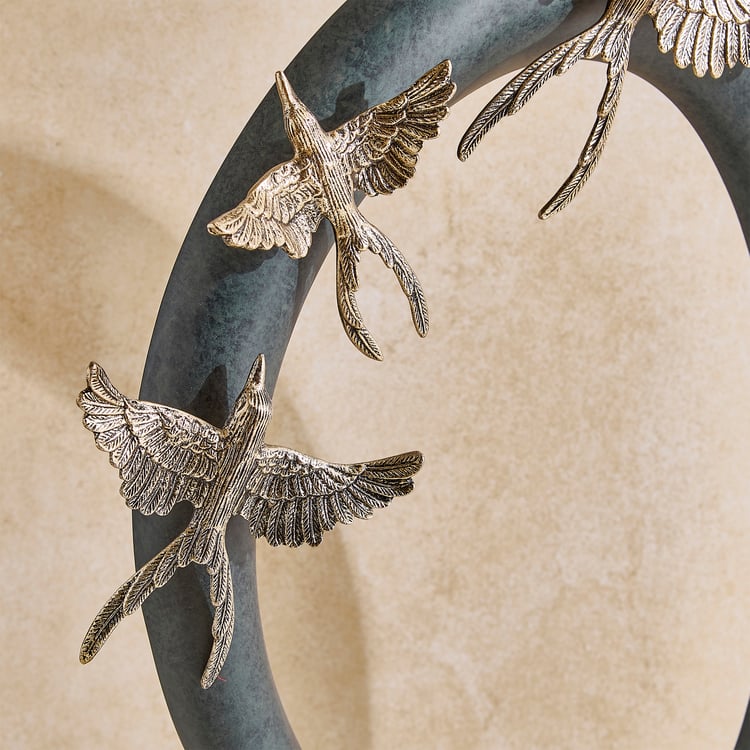 Mineral Drongo Aluminium Ring with Bird Sculpture Figurine
