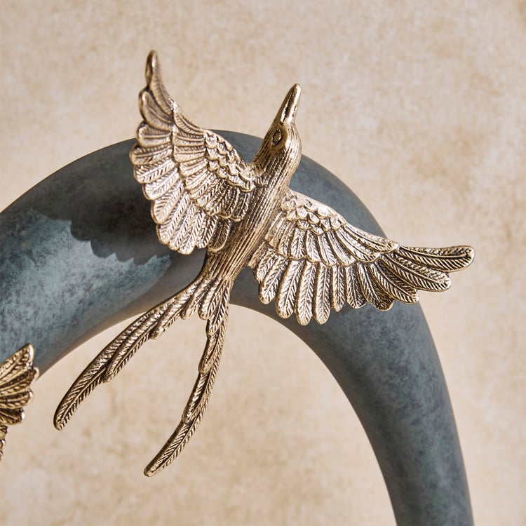 Mineral Drongo Aluminium Ring with Bird Sculpture Figurine