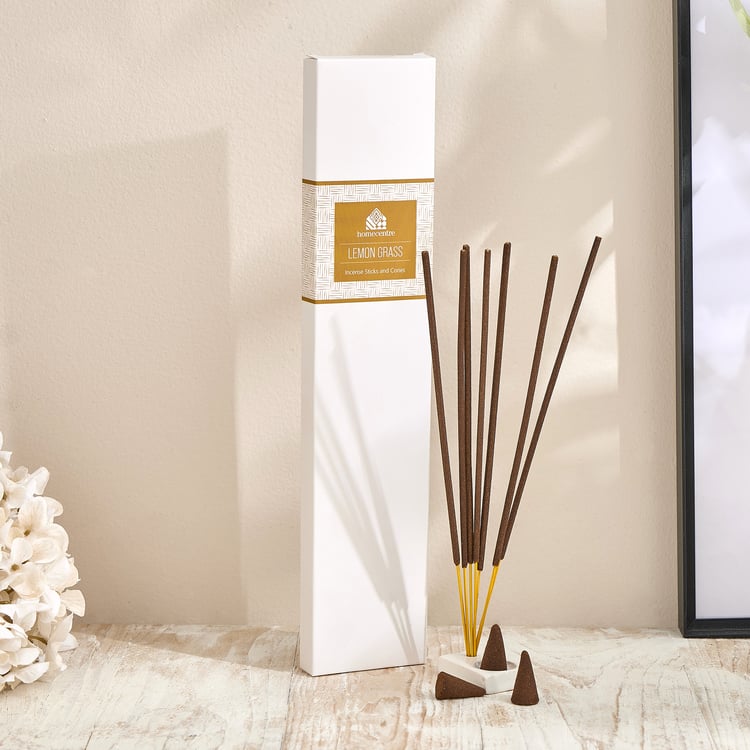 Essentials Core 30Pcs Lemongrass Scented Incense and Cones Set with Holder