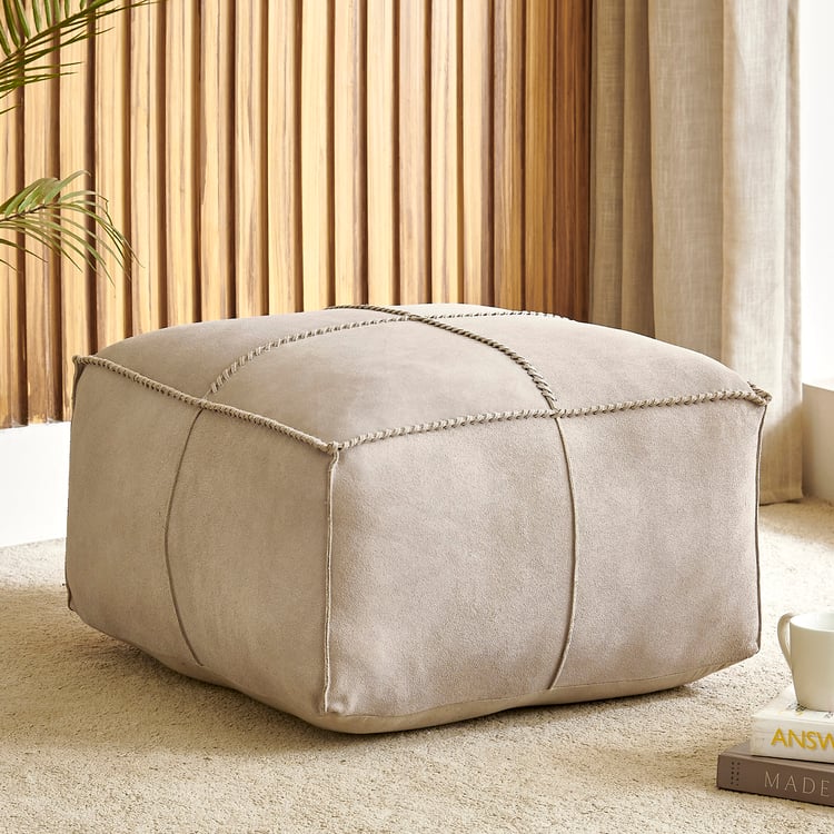 Suede Buff Leather Pouffe - 50x50x25cm