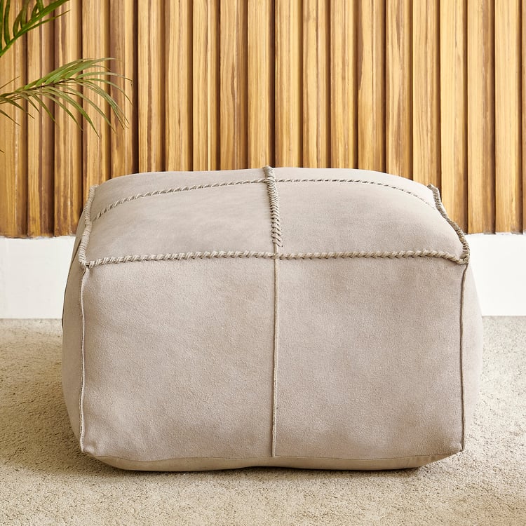 Suede Buff Leather Pouffe - 50x50x25cm