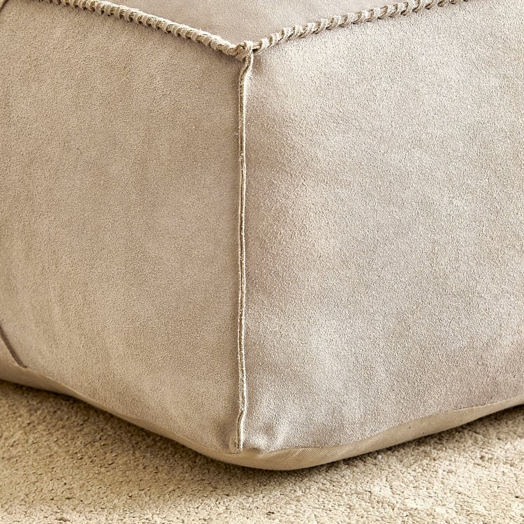 Suede Buff Leather Pouffe - 50x50x25cm