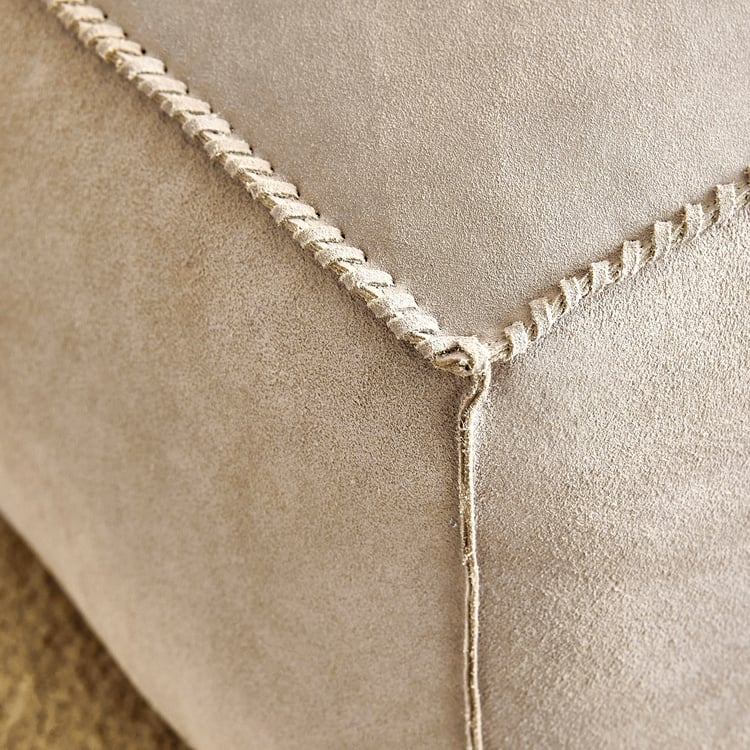 Suede Buff Leather Pouffe - 50x50x25cm