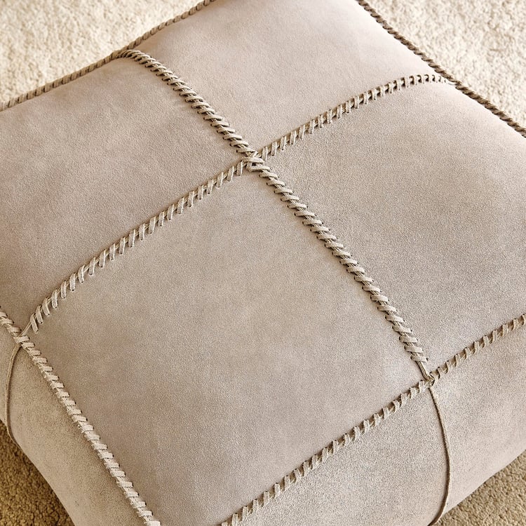 Suede Buff Leather Pouffe - 50x50x25cm
