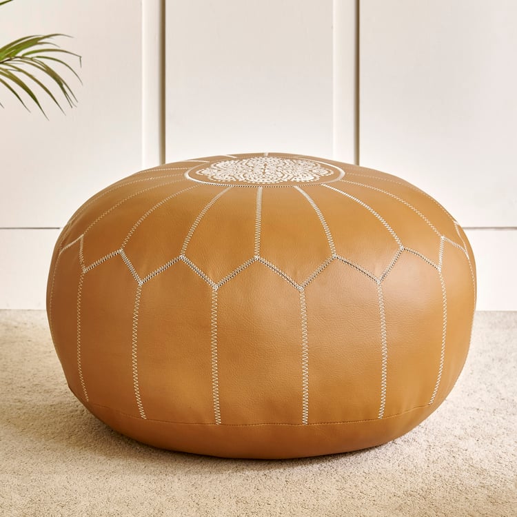 Suede Embroidered Pouffe - 60x20cm