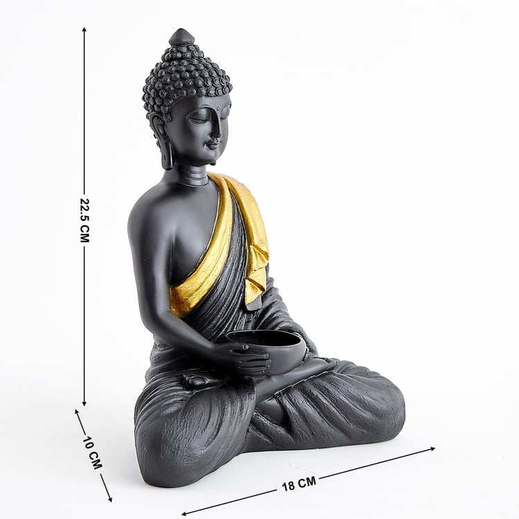 Corsica Elba Polyresin Sitting Buddha Figurine with T-Light Holder