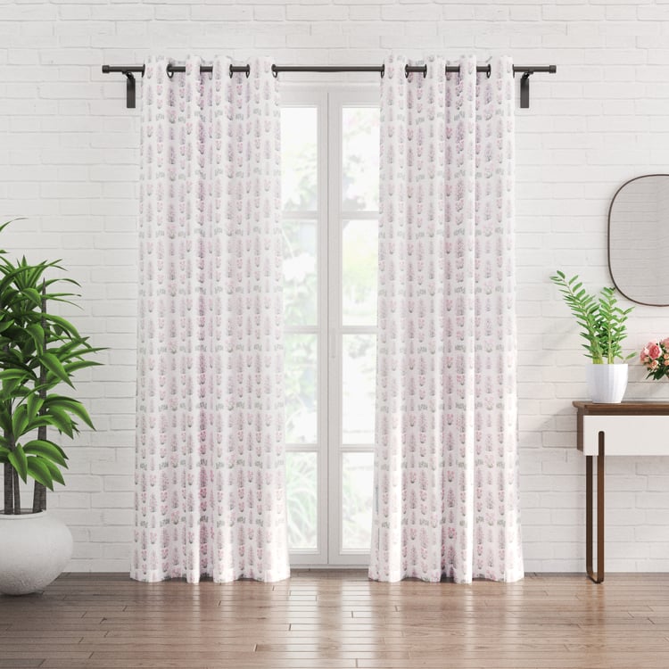 Amaira Set of 2 Floral Printed Sheer Door Curtains - 8.8ft (270cm)