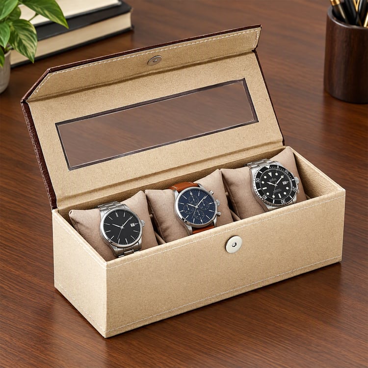Orion Detroit Faux Leather 3-Compartment Watch Box