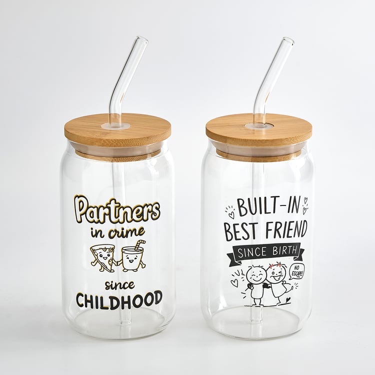 Infinity Rakhi Set of 2 Borosilicate Glass Tumblers with Straws and Lid - 350ml