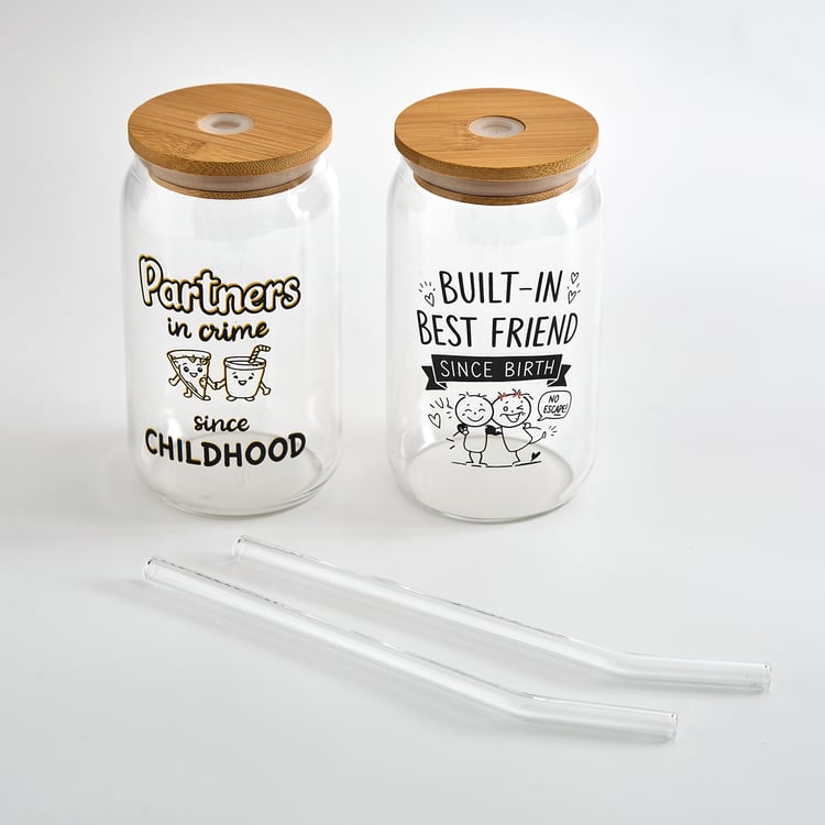 Infinity Rakhi Set of 2 Borosilicate Glass Tumblers with Straws and Lid - 350ml