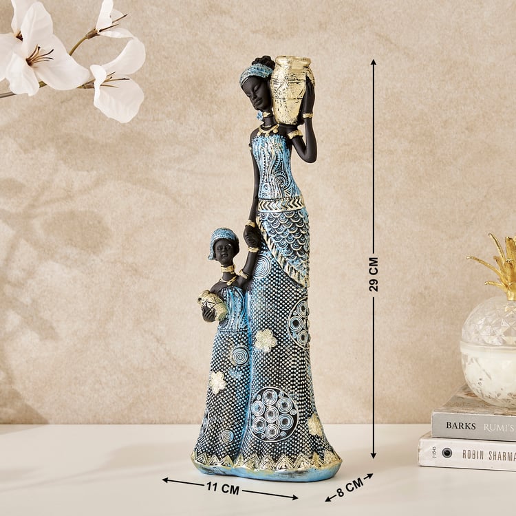 Corsica Jaguar Polyresin Standing African Lady and Child Figurine