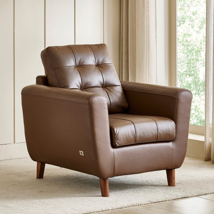 Terry Half Leather 1-Seater Sofa - Brown