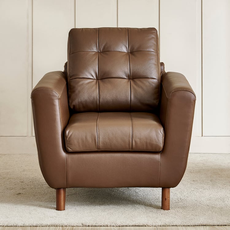 Terry Half Leather 1-Seater Sofa - Brown