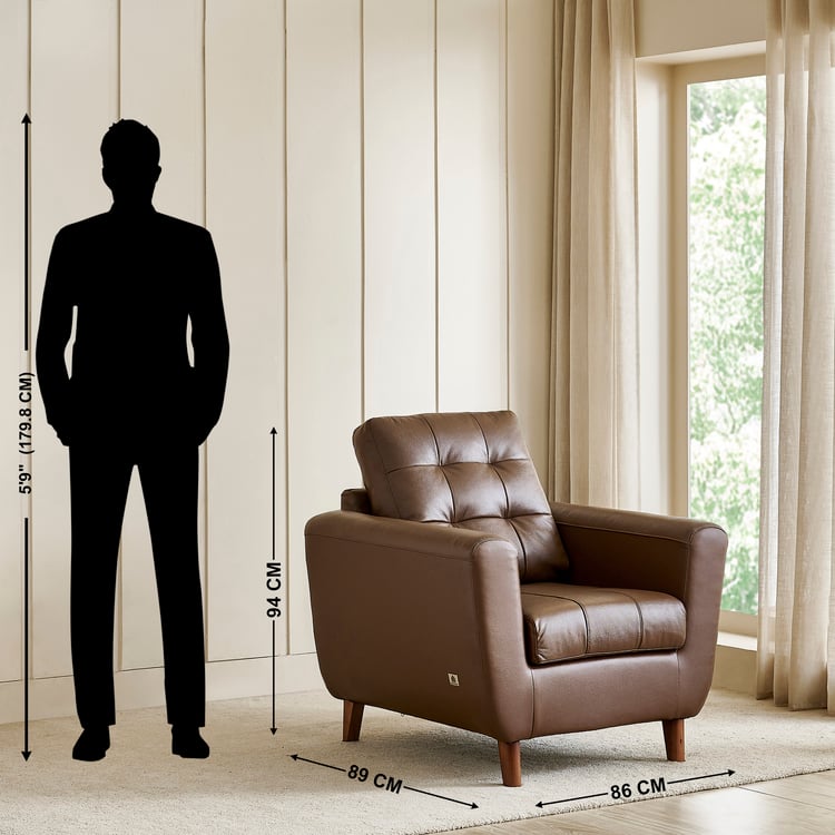 Terry Half Leather 1-Seater Sofa - Brown