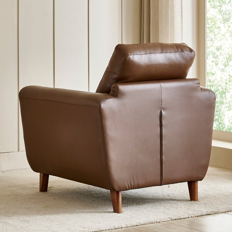 Terry Half Leather 1-Seater Sofa - Brown