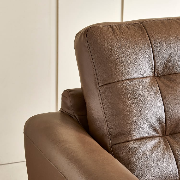Terry Half Leather 1-Seater Sofa - Brown