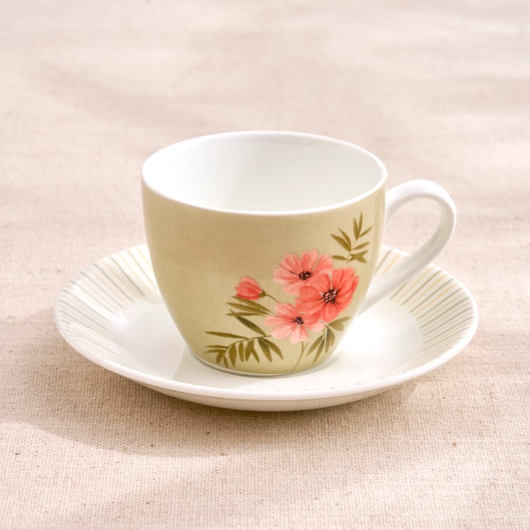 Mandarin Botanica Set of 6 Bone China Printed Cups and Saucers Set - 210ml