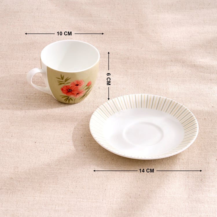 Mandarin Botanica Set of 6 Bone China Printed Cups and Saucers Set - 210ml