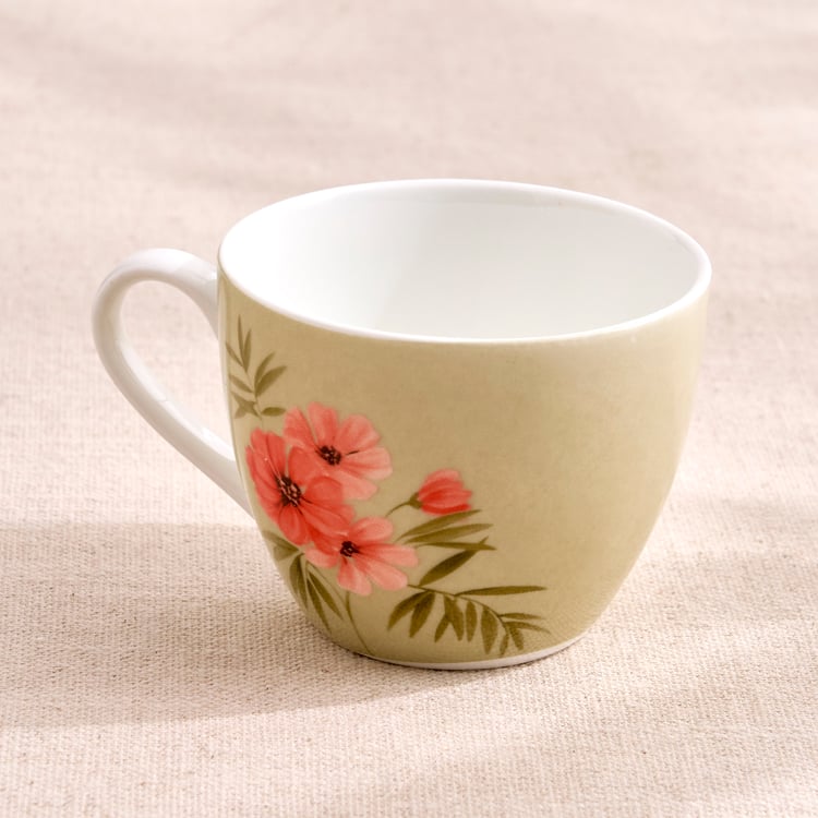 Mandarin Botanica Set of 6 Bone China Printed Cups and Saucers Set - 210ml