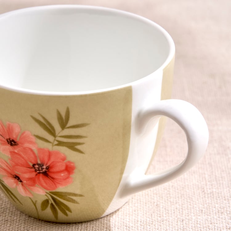Mandarin Botanica Set of 6 Bone China Printed Cups and Saucers Set - 210ml