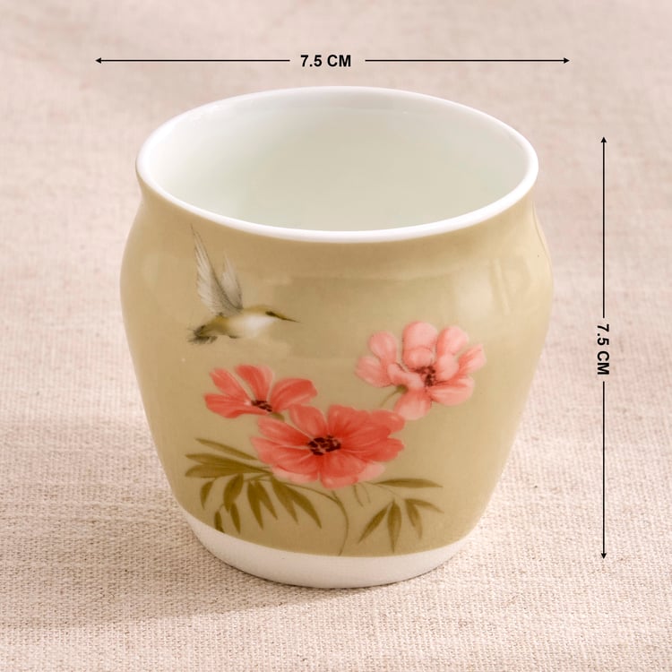 Mandarin Botanica Set of 3 Bone China Floral Print Kulhads - 240ml