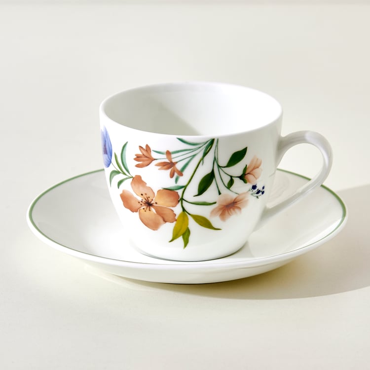 Mandarin Mystic Garden Viola Set of 6 Bone China Floral Print Cups and Saucers - 210ml