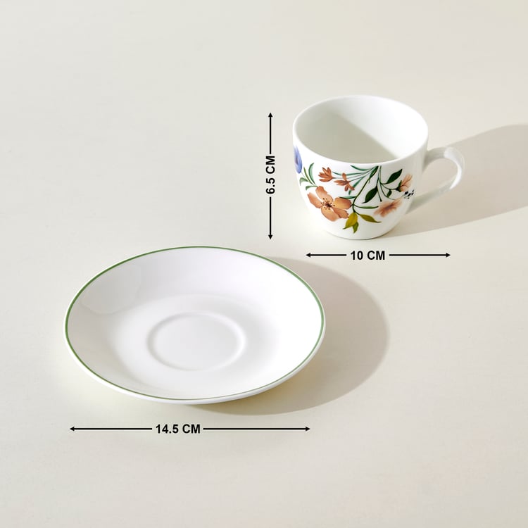 Mandarin Mystic Garden Viola Set of 6 Bone China Floral Print Cups and Saucers - 210ml
