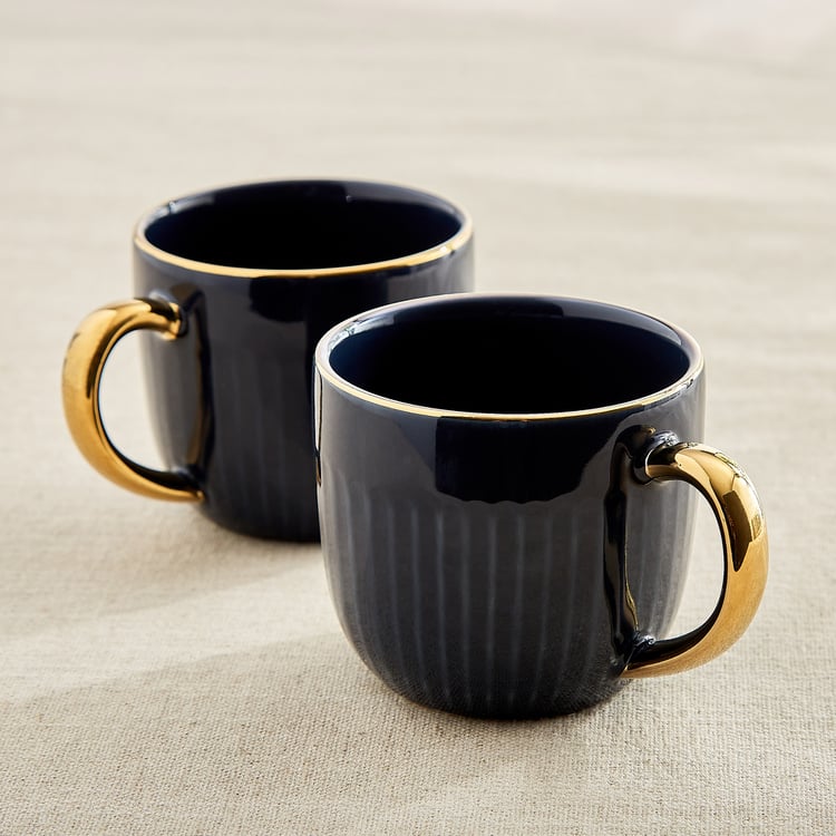 Corsica Dove Set of 2 Porcelain Ribbed Coffee Mugs - 330ml