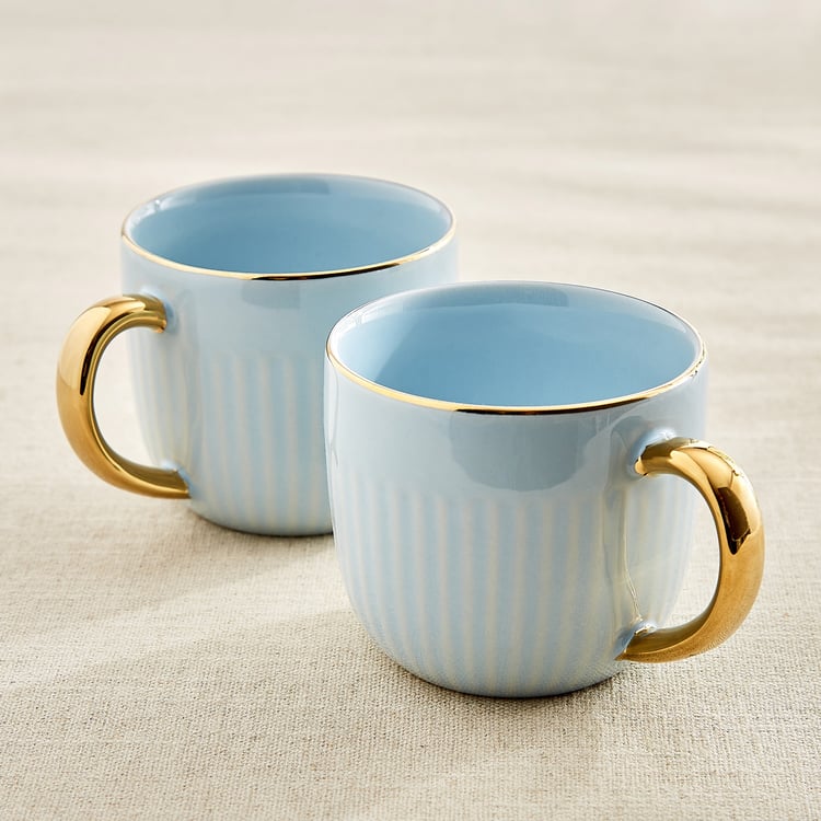 Corsica Dove Set of 2 Porcelain Ribbed Coffee Mugs - 330ml