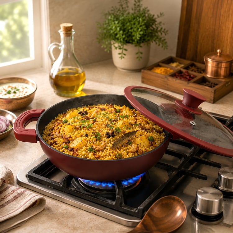 Terra Tales Sally Enamelled Cast Iron Kadhai with Lid and Sleeves - 2.5L