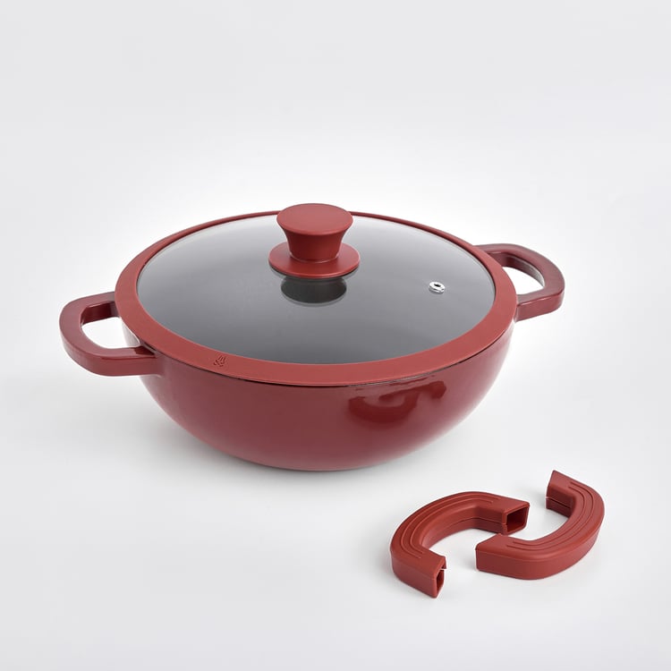 Terra Tales Sally Enamelled Cast Iron Kadhai with Lid and Sleeves - 2.5L