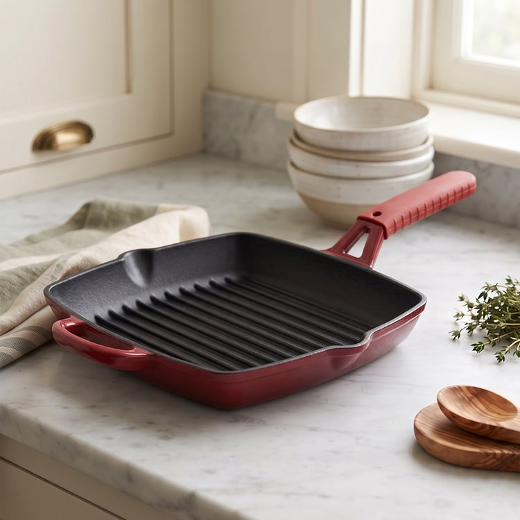 Terra Tales Sally Enamelled Cast Iron Grill Pan with Sleeve